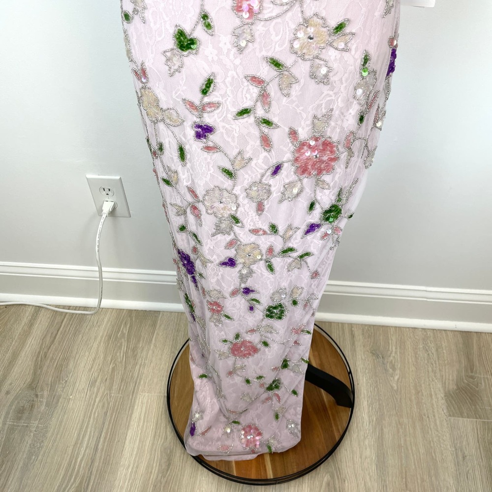 Mac Duggal Embellished Lace Sleeveless V Neck Gown Lilac Multi 10893 Size 4 New - Picture 7 of 16